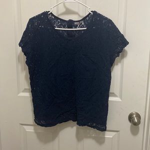 JCP Navy Blue lace pattern blouse